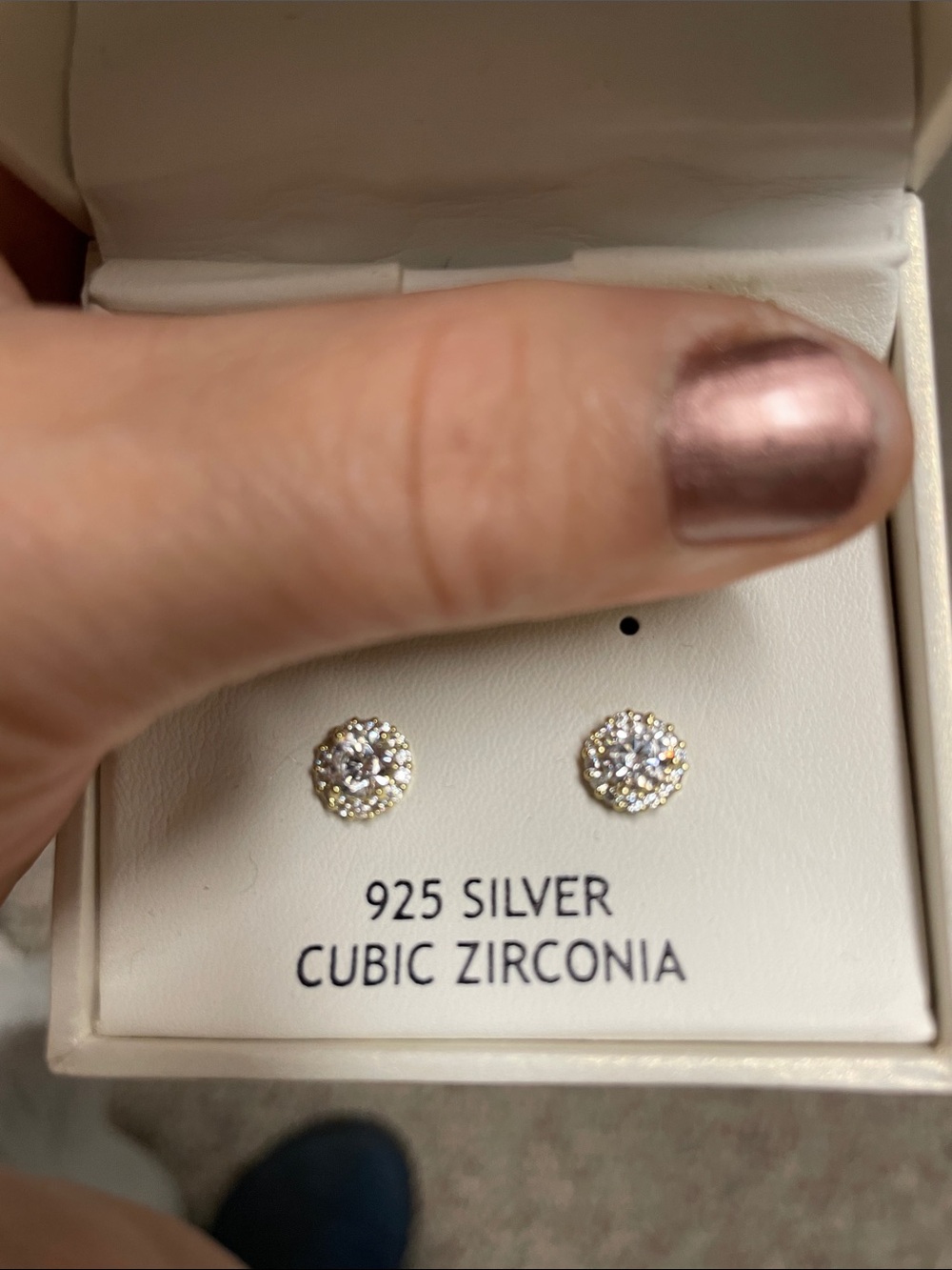 14 k gold plated Sterling Silver Cubic Zirconia Halo Stud Earrings- new